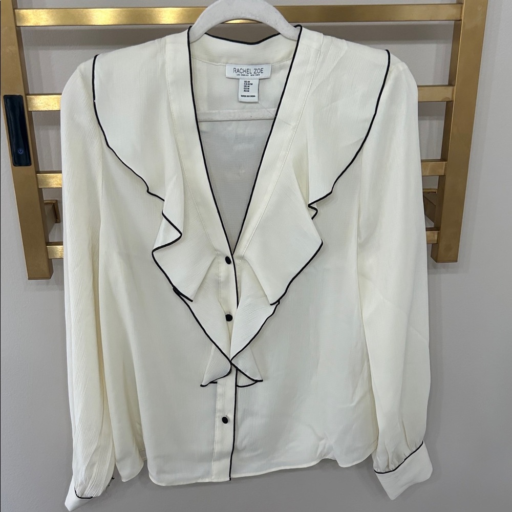 Rachel Zoe Ivory Blouse with Black Trim
